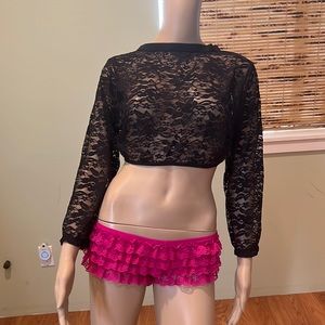 Lapdance Black Lace Sexy 3/4 Sleeve Top With Wide Elastic Bands Size Queensize